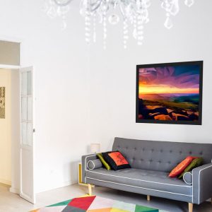 peak district art print framed in living room setting